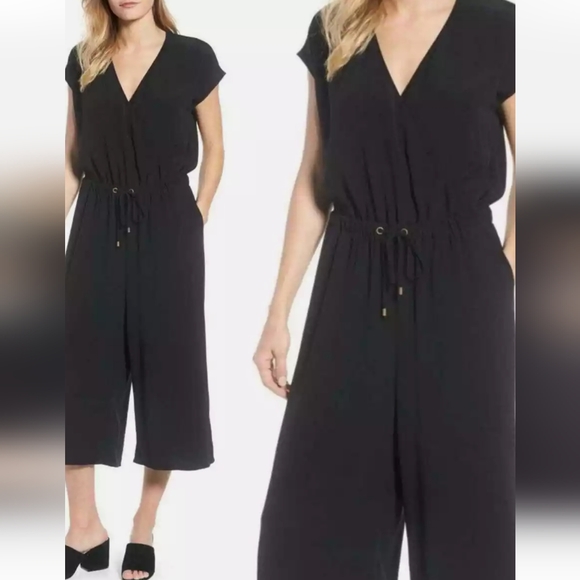 Eileen Fisher Cropped Wide Leg Crepe Jumpsuit - Picture 1 of 9
